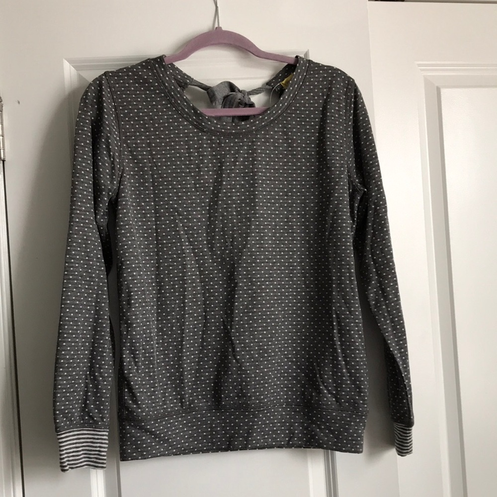 Grey and white polka dot long sleeve top